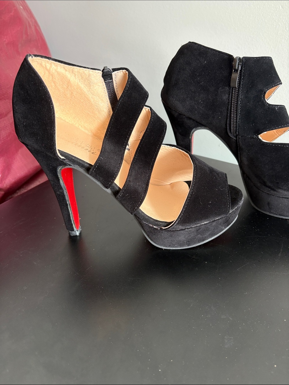 Black Suede Strappy Platform High Heels